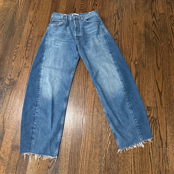 $258 NWT AGOLDE  LUNA HIGH RISE PIECED TAPER
IN SPLIT SZ 27 - Picture 3 of 12